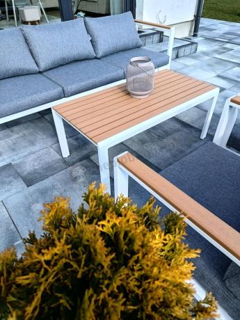 Biały komplet aluminiowych mebli ogrodowych dla 5 osób z sofą 190cm Stine