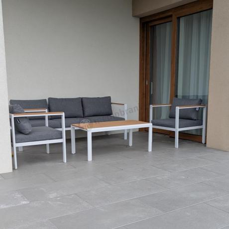 Biały komplet aluminiowych mebli ogrodowych dla 5 osób z sofą 190cm Stine
