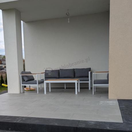 Biały komplet aluminiowych mebli ogrodowych dla 5 osób z sofą 190cm Stine