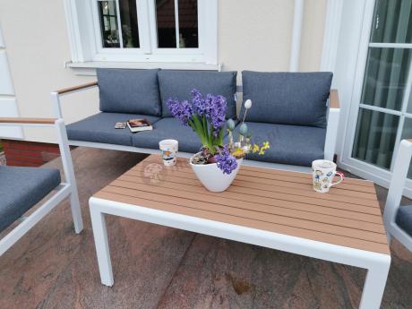 Biały komplet aluminiowych mebli ogrodowych dla 5 osób z sofą 190cm Stine