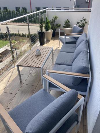 Biały komplet aluminiowych mebli ogrodowych dla 5 osób z sofą 190cm Stine