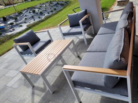 Biały komplet aluminiowych mebli ogrodowych dla 5 osób z sofą 190cm Stine
