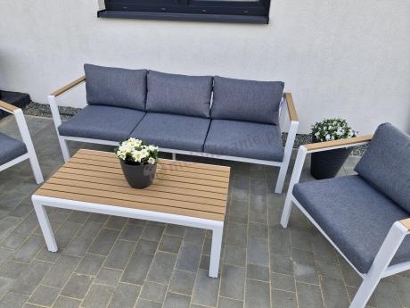 Biały komplet aluminiowych mebli ogrodowych dla 5 osób z sofą 190cm Stine