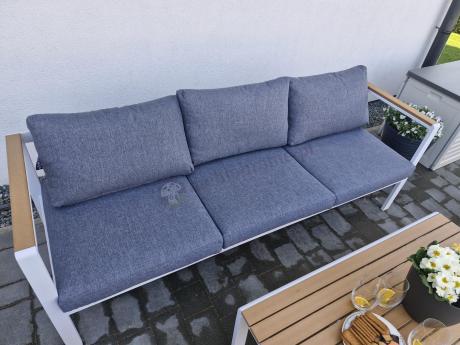 Biały komplet aluminiowych mebli ogrodowych dla 5 osób z sofą 190cm Stine