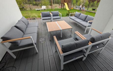 Biały komplet aluminiowych mebli ogrodowych dla 5 osób z sofą 190cm Stine