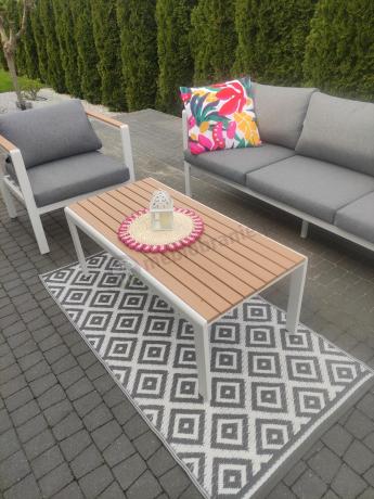 Biały komplet aluminiowych mebli ogrodowych dla 5 osób z sofą 190cm Stine