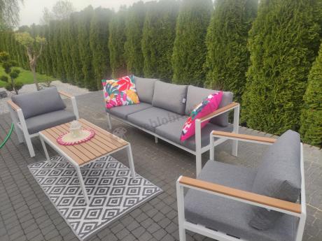 Biały komplet aluminiowych mebli ogrodowych dla 5 osób z sofą 190cm Stine