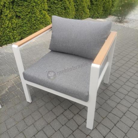 Biały komplet aluminiowych mebli ogrodowych dla 5 osób z sofą 190cm Stine