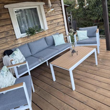 Biały komplet aluminiowych mebli ogrodowych dla 5 osób z sofą 190cm Stine