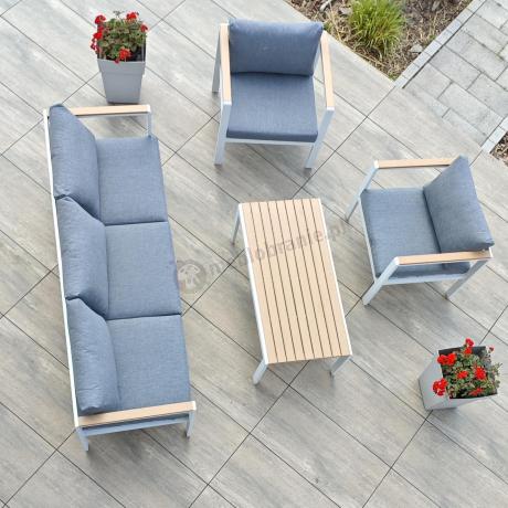 Biały komplet aluminiowych mebli ogrodowych dla 5 osób z sofą 190cm Stine