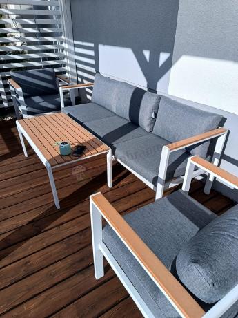 Biały komplet aluminiowych mebli ogrodowych dla 5 osób z sofą 190cm Stine