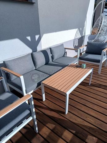 Biały komplet aluminiowych mebli ogrodowych dla 5 osób z sofą 190cm Stine