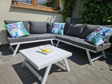 Biały nowoczesny narożnik ogrodowy na mały taras Soletto