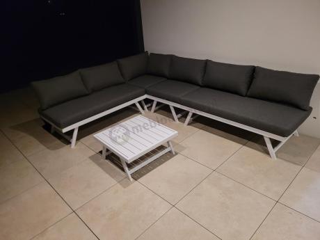 Biały nowoczesny narożnik ogrodowy z leżakiem 255x195 cm Soletto XL