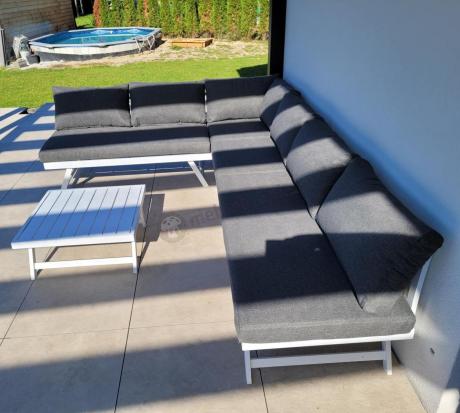 Biały nowoczesny narożnik ogrodowy z leżakiem 255x195 cm Soletto XL