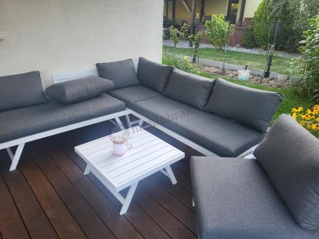 Biały nowoczesny narożnik ogrodowy z leżakiem 255x195 cm Soletto XL