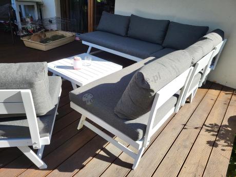 Biały nowoczesny narożnik ogrodowy z leżakiem 255x195 cm Soletto XL