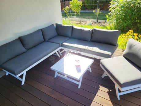 Biały nowoczesny narożnik ogrodowy z leżakiem 255x195 cm Soletto XL