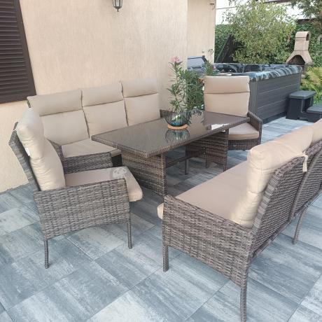 Brązowe eble technorattanowe na 8 osób z wysokimi oparciami Lirata Grande Brown