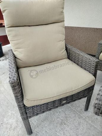 Brązowe meble ogrodowe z sofą 175cm, wysokim stołem, fotelami i pufami Lirata Dining