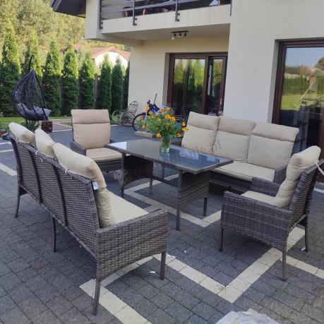 Brązowe meble technorattanowe na 8 osób z wysokimi oparciami Lirata Grande Brown