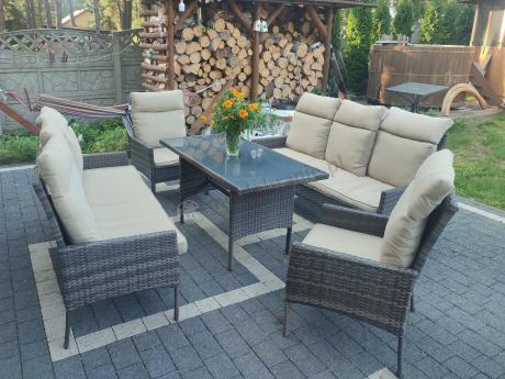 Brązowe meble technorattanowe na 8 osób z wysokimi oparciami Lirata Grande Brown