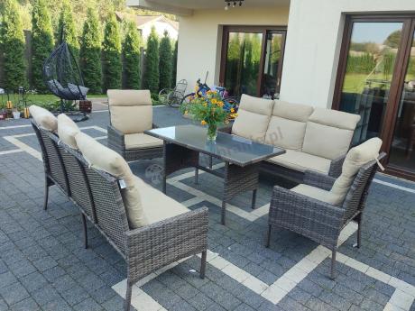 Brązowe meble technorattanowe na 8 osób z wysokimi oparciami Lirata Grande Brown