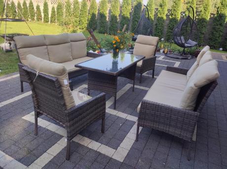 Brązowe meble technorattanowe na 8 osób z wysokimi oparciami Lirata Grande Brown