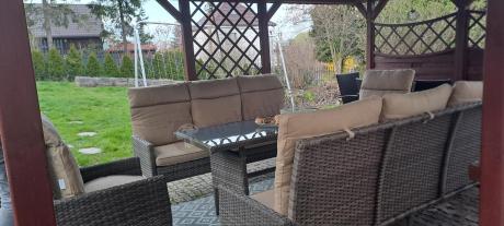 Brązowe meble technorattanowe na 8 osób z wysokimi oparciami Lirata Grande Brown