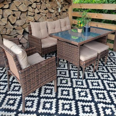 Brązowe meble technorattanowe z wysokim stołem 120cm i sofą Torino Dining