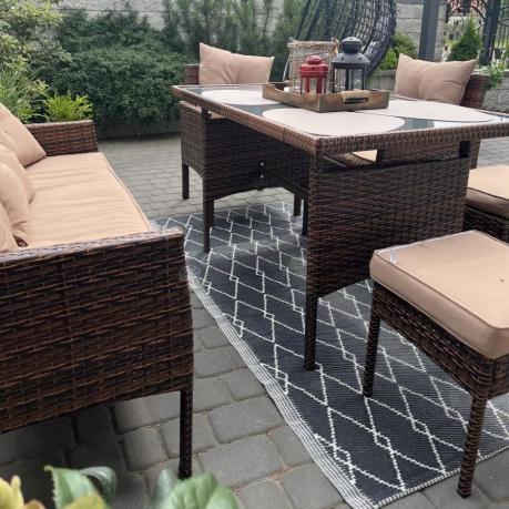 Brązowe meble technorattanowe z wysokim stołem 120cm i sofą Torino Dining