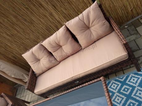 Brązowe meble technorattanowe z wysokim stołem 120cm i sofą Torino Dining