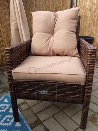 Brązowe meble technorattanowe z wysokim stołem 120cm i sofą Torino Dining