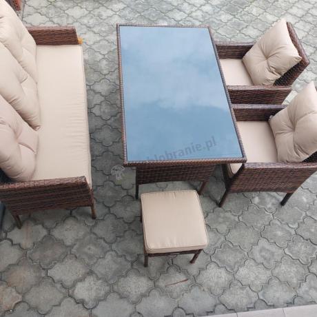 Brązowe meble technorattanowe z wysokim stołem 120cm i sofą Torino Dining