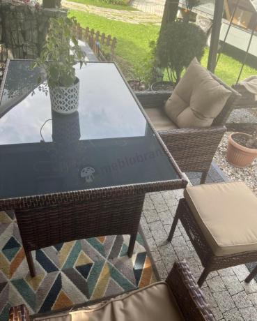 Brązowe meble technorattanowe z wysokim stołem 120cm i sofą Torino Dining