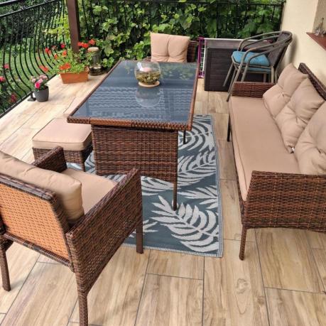 Brązowe meble technorattanowe z wysokim stołem 120cm i sofą Torino Dining