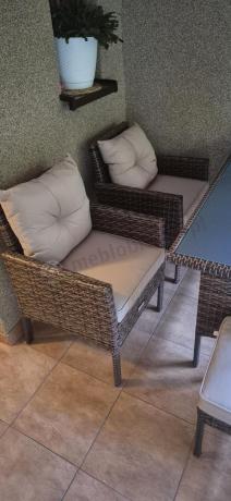 Brązowe meble technorattanowe z wysokim stołem 120cm i sofą Torino Dining