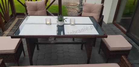 Brązowe meble technorattanowe z wysokim stołem 120cm i sofą Torino Dining