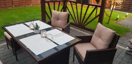 Brązowe meble technorattanowe z wysokim stołem 120cm i sofą Torino Dining
