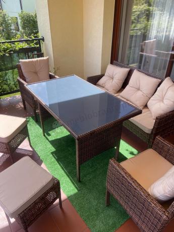Brązowe meble technorattanowe z wysokim stołem 120cm i sofą Torino Dining