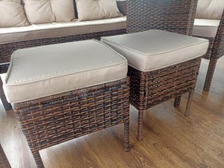 Brązowe meble technorattanowe z wysokim stołem 120cm i sofą Torino Dining