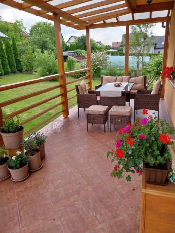 Brązowe meble technorattanowe z wysokim stołem 120cm i sofą Torino Dining