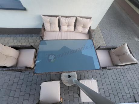Brązowe meble technorattanowe z wysokim stołem 120cm i sofą Torino Dining