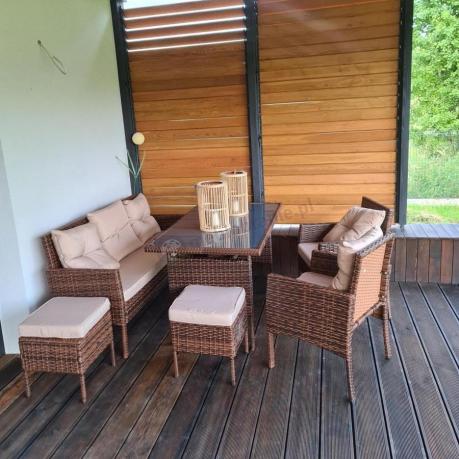 Brązowe meble technorattanowe z wysokim stołem 120cm i sofą Torino Dining