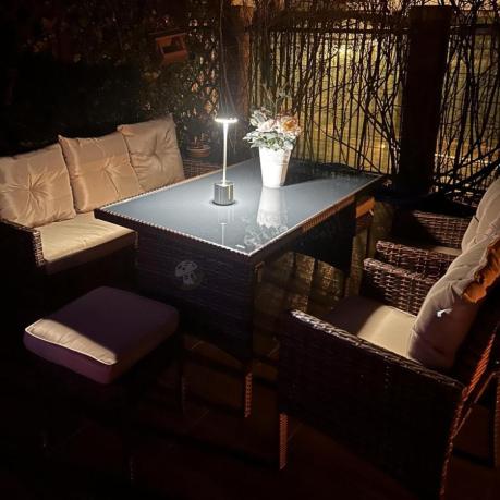 Brązowe meble technorattanowe z wysokim stołem 120cm i sofą Torino Dining