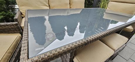 Brązowe neble ogrodowe z sofą 175cm, wysokim stołem, fotelami i pufami Lirata Dining