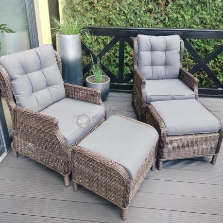 Brązowy narożnik na taras Laritto Corner XL + 2x regulowany fotel i pufy - Dark Brown