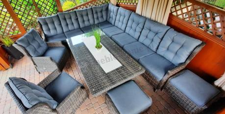 Brązowy narożnik na taras Laritto Corner XL + 2x regulowany fotel i pufy - Dark Brown