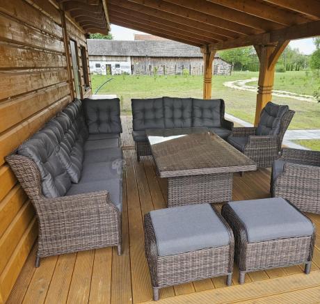 Brązowy narożnik na taras Laritto Corner XL + 2x regulowany fotel i pufy - Dark Brown