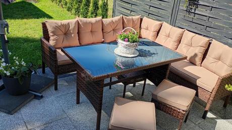 Brązowy narożnik ogrodowy 190x190cm i pufy Torino Corner XL - Carmel